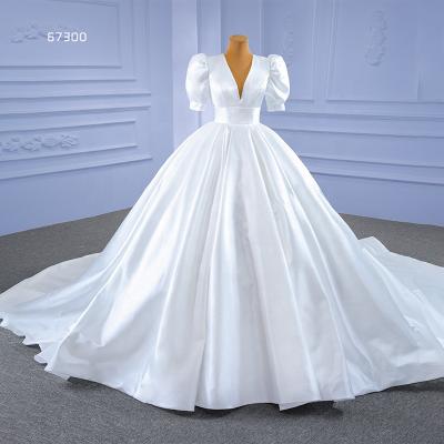 China Jancember wedding dress luxury wedding dress RSM67300 anti-static elegant v-neck long train for sale