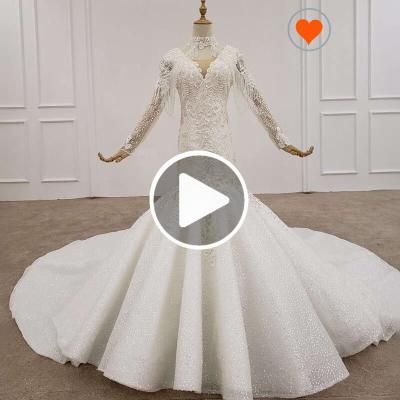 China Jancember HTL1287 Anti-Static Wedding Dress Long Sleeve Dresses V Neck Ivorychinese Bridal Wedding Dress for sale