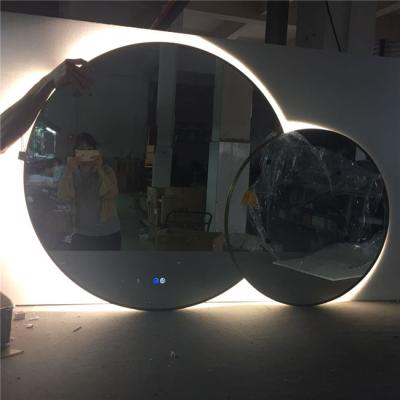 China Illuminated round mirror in luxury gold frame bathroom vanity mirror with backlid led led mirror for sale