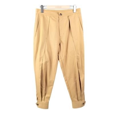 China Breathable EVERGLOW-made cotton and tencel loose pants buttons beam foot pants slim dyed women to work pants in khaki for sale