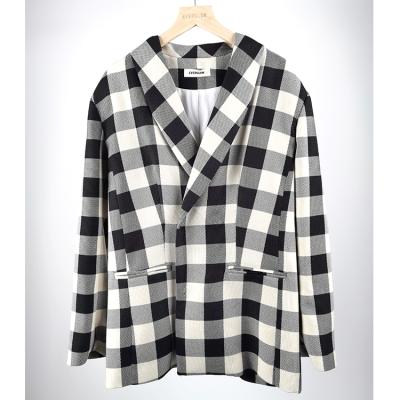 China EVERGLOW-women's breathable tencel blends oversized-fit long sleeve check blazer ladies blouse for sale