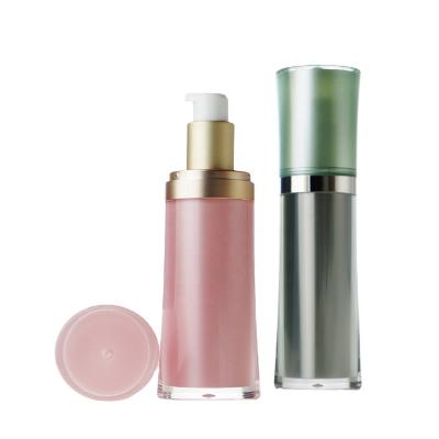 China 30ml 50ml Cosmetic Luxury Acrylic Round Oval Curve Double Wall Plastic Bottle With PP Pump Sprayer Dispenser PMMA PET Cap Lid (JO Series) for sale