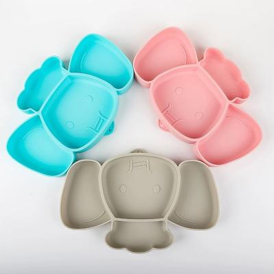 China Wholesale BPA Free Silicone Dinner Plate Safe Non-Toxic Baby Feeding Tool With Suction Divided 3 Regions Food-Grade Material for sale