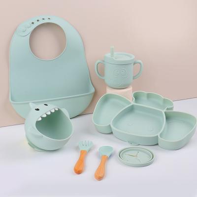 China OEM ODM Custom Washable Eco-Friendly Baby Feeding Set Baby Eating Dishes and Bowls Bib Baby Silicone Baby Tableware Set Pink for sale