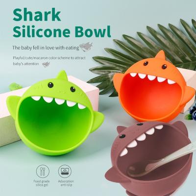 China BPA Free Portable Baby Shark Silicone Feeding Bowl With Low Suction Stay-put Bowl For Wholesale for sale