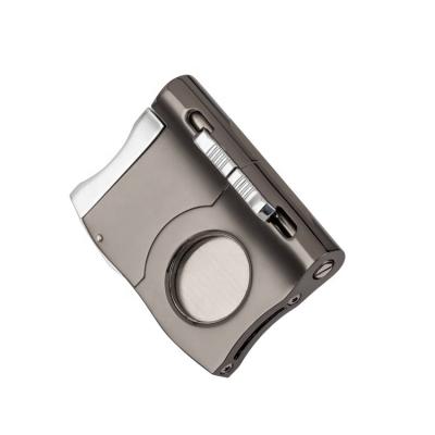 China Modern Wholesale Custom Portable Multifunctional Square Gun Gray 3 in 1 Cigar Cutter Cigarette Puncher for sale