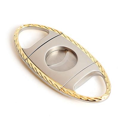 China Minimalist High-grade Zinc Alloy Double Guillotine Cigar Cutter Knife Stainless Steel Cigar Cutter Gold Accessories for sale