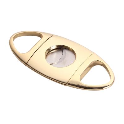 China Modern Manual Hand Leaf Hand Tobacco Double Blades Gold Stainless Steel Giillotine Cigar Cutter Luxury Bottle Opener For Cigars for sale