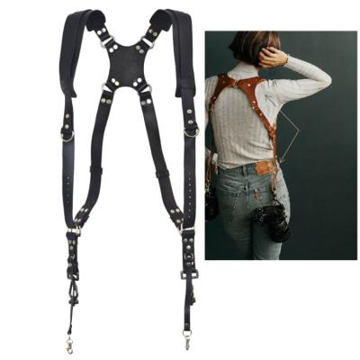 China Comfortable and Durable Christmas Camera Accessories Quick Release Leather Anti-Slip Double Shoulder Harness Camera Strap for sale