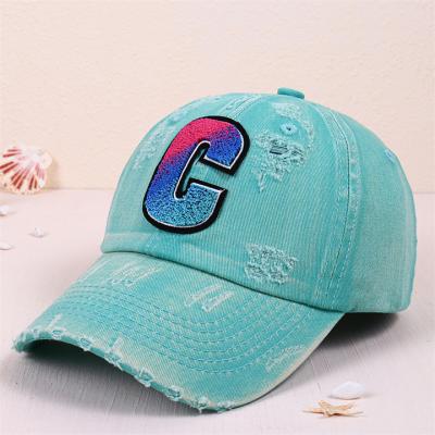 China 2022 Women COMMON Spring Hat Colorful C Logo Patch Plush Towel Cowboy 3D Hole Vintage Breathable Baseball Cap for sale