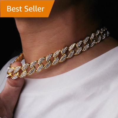 China CLASSIC High Quality 18k Gold Silver CZ Rhinestone Iced Out Miami Hop Cuban Chain Men's Hitter Zircon Necklace for sale