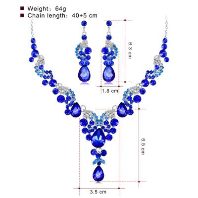 China Romantic Luxury Diamonds Rhinestones Sets Earrings Shape Necklaces Royal Blue Jewelry Accessories Set for sale