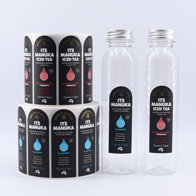 China Waterproof No Custom Plastic Bottle Packaging Label Sticker Print Private Moq Logo Roll Labels Adhesive Sticker For PET Bottle for sale