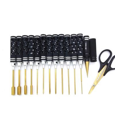 China Nickel Aluminum Bronze Titanium Nitride 14pc Plated Tricks RC Hobby Tool Kit Black for sale