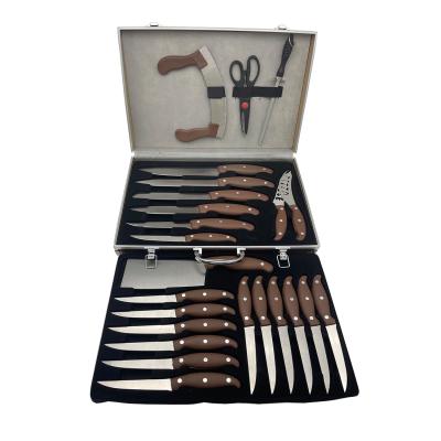 China Hot Selling High Quality Minimalist Amazon SS420 Stainless Steel Stocked Box Kitchen Knives 25pcs Leather Knife Sets for sale