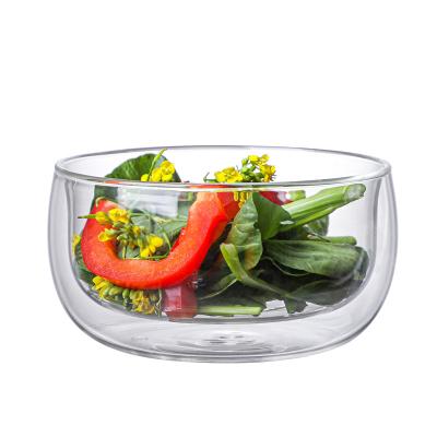 China Disposable Amazon Top Selling High Quality Modern Double Wall Glass Bowl Borosilicate Glass Salad Mixing Bowl For Kitchen Use for sale