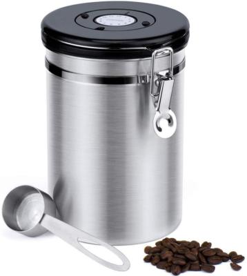 China Freshness Preservation Stainless Steel Coffee Powder Storage Coffee Bean Airtight Canister With Spoon for sale