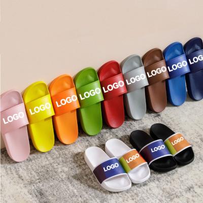 China Cushioning Easy Wear Toe Slip On Custom Logo Open Designer Solid Color Unisex Flat Slippers Casual Comfortable Outside Slippers for sale