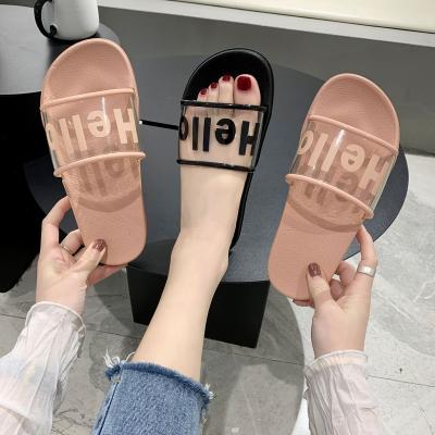 China 2023 Trend Fashion Color Transparent Custom Strap Clear Logo Sandals For Women Ladies Flat High Quality Slippers for sale