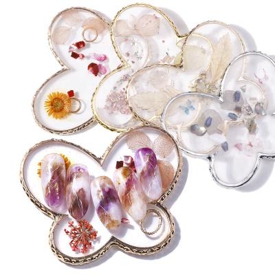 China Professional Nail Tray Retro Palette TM2020102101 Photo Crystal Agate Butterfly Shell Heart Resin Palette Nail Salon 9.6*9CM for sale