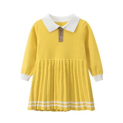 China 2021 New Fashion Anti-wrinkle Design Long Sleeve Yellow Kids Clothing Girls Dress for sale