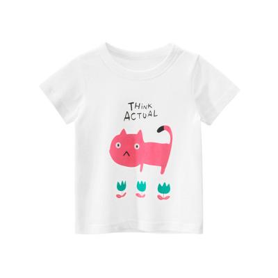 China Kids Anti Shrink T-shirt Lovely Girl Print Cat Tops Girl's T-shirt Fashion Graphic Tees for sale