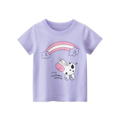 China Custom Summer Hot Sale Girls' T-shirts Boutique Fashion Print T-shirt Kids Wear Anti-Shrink for sale