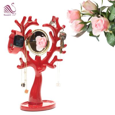 China Suanti Resin Polystone Home Decor Mirror Necklace Stand Holder Organizer Fashion Shelf Jewelry Display Holder for sale