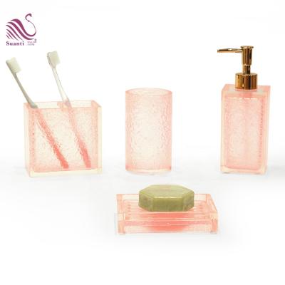 China Viable Custom Modern Luxury Bath Resin Decor Set Polyresin Hotel Decoration Bathroom Accessories Pink for sale