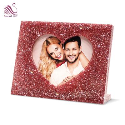 China Suanti Eco-friendly Resin Tabletop Picture Frames Cute Slim Crystal Glitter Decorative Picture Frame for sale