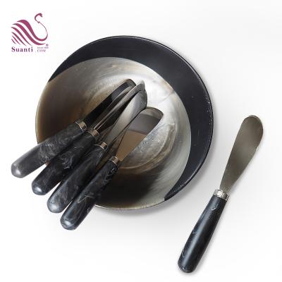 China Durable Black Swirl Marble Handle Stainless Steel Blade Butter Knife Spreader for sale