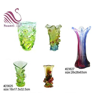 China Eco-friendly Colored Clear Decorative Resin Effect Liuli Table Top Floor Vases Large Flower Arrangements for sale