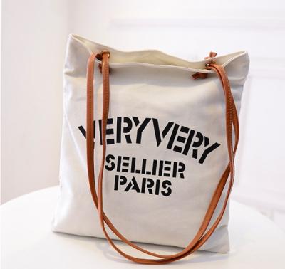 China Other New Fashion Canvas Shopping Bag Leather Strap Shoulder Bag for sale