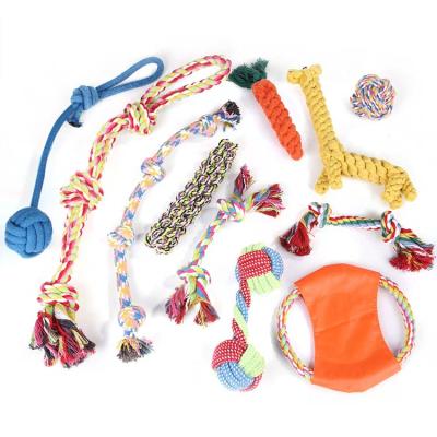 China Factory Style Various Viable Wholesale Pet Chew Toy Cotton Hemp Rope Ball Knitted Toy Set for sale