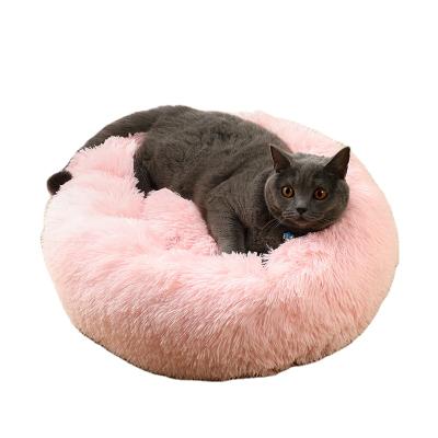 China Cat Bed House Cat Mat Breathable Round Winter Plush Sleeping Warm Cats Nest Basket Dog Soft Cushion Long Plush Portable Pets Supplies for sale