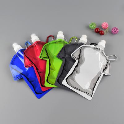 China Plastic Custom Folding Recyclable Water Bottle Shape T-shirt Pouch Drinks Pouches Juice Spout Bags for sale