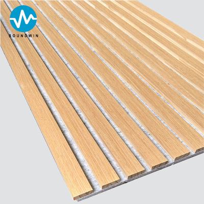 China Veneer Oak Acoustic Slat Wood Wall Panels With Light Grey Felt Natural Wood  For Living Room for sale