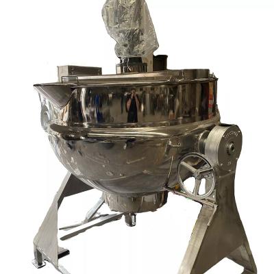 China Steam Jacketed Electric Gas Hotel Kettle Industrial Double Layer Titled Pot With High Shear Mixer for sale