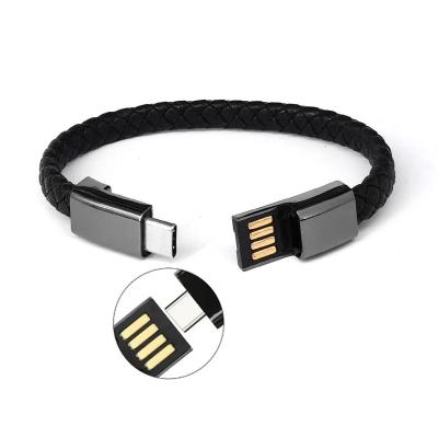 China Portable Black Leather Type C USB Mobile Phone Cord Charger Strap Fast Charging Cable for sale