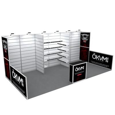 China Modular Portable Slatwall 10x20 Slat Trade Show Shelves Portable/Reusable/Durable/Modular/Foldable/Detachable Wall Partition Show Custom Aluminum Frame Exhibit Fair Booth for sale