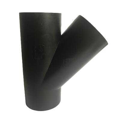 China Drinkable Pressure Water Small Diameter Full Shape Black Y Tee50-315mm HDPE Flanged Pipe Fittings For Water Supply With Blue Line for sale