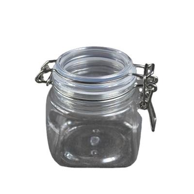 China 400ml 13.3oz Canned Food Pyramid Jar PET Plastic Airtight Kilner Jar With PE Inner Cap And Spoon For Cosmetic Body Butter Cream for sale