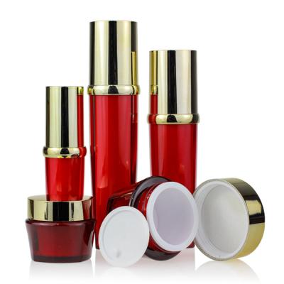 China Cosmetic Custom Cosmetic Packaging Set Plastic Skin Care Recycled Pet Bottle Acrylic Red Round Face Care Body Care Pump Foam Lotion Bottle for sale