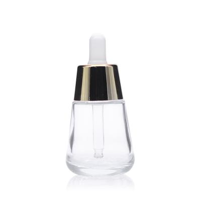 China New Design High Quality 40ml Clear Serum Essential Oil Glass Bottles With Gold Collar Aluminum Dropper Cosmetic Maker for sale