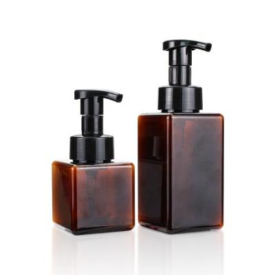 China Personal Care Shampoo Lotion Bottle Foam Pump Bottles Amber Square PET Manufacturer 250ml 400ml Plastic Pump Sprayer Chinese Manufacturer MSDS for sale