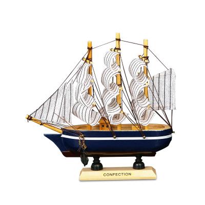 China Europe Series Marine Home Craft 16cm Wooden Sailboat Interior Decoration Ornaments for sale