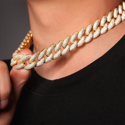 China Luxury Bracelet Factory Supply Exaggerated 18Mm Full Diamond Cuban Necklace Men&'s Gold Chain Large Cool Fashion for sale