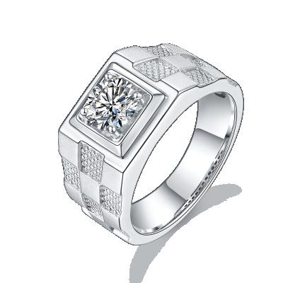 China Fashion 1 Carat S925 Moissanite CLASSIC Silver Mens Ring Men's Rings Luxury for sale