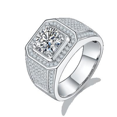 China CLASSIC Trendy Mens 2ct Moissanite 925 Silver Rings Stone Men's Silver Rings for sale