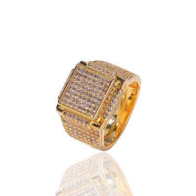 China Wholesale Diamond Men's Zircon Square Fashion Hip Hop Gift Hiphop Christmas Favorite Jewelry Ring for sale